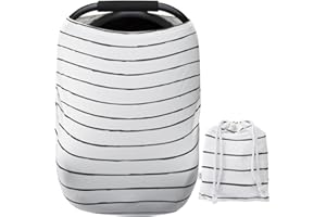Arnzion Car Seat Cover Baby – Multi-use Nursing Cover-Up for Breastfeeding, Carseat Canopy Cover, Stretchy Infant Stroller Covers for Boys and Girls (White with Black Stripes)