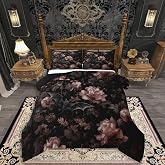 Erosebridal Gothic Bedding Set Queen for Home, Goth Halloween Decor Comforter Set for Kids Teens Women Men Bedroom, Gothic Bat Black Floral Comforter, Vintage Victorian Baroque Quilt, 2 Pillowcases
