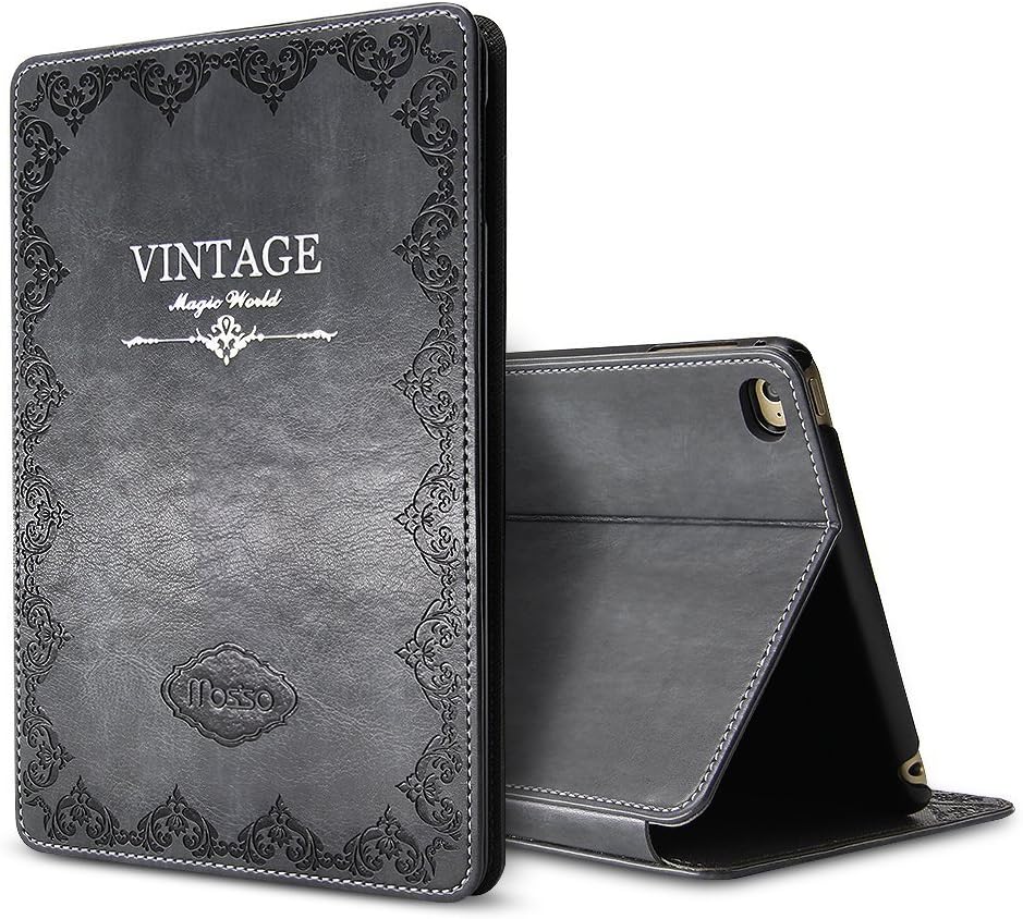 Miniko iPad Mini 1 2 3 Retro Vintage Flip Stand Smart Stand Case, (TM) Luxury Retro Ancient Vintage Old Book Style PU Leather Case Magnetic Stand Smart Cover for iPad Mini 1 2 3 Shockproof Gray