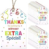 Thank You Tags for Birthday Party Favor, 100 PCS Thanks for Making My Birthday Extra Special, Birthdays Party Favor Tag Colorful Gift Tags with Jute String for Favors Treat Gift Wrapping