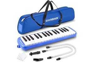 Eavnbaek 32 Keys Melodica Instrument, Soprano Melodica Air Piano Keyboard Pianica with 2 Soft Long Tubes, 2 Short Mouthpieces and Carrying Bag (Blue)