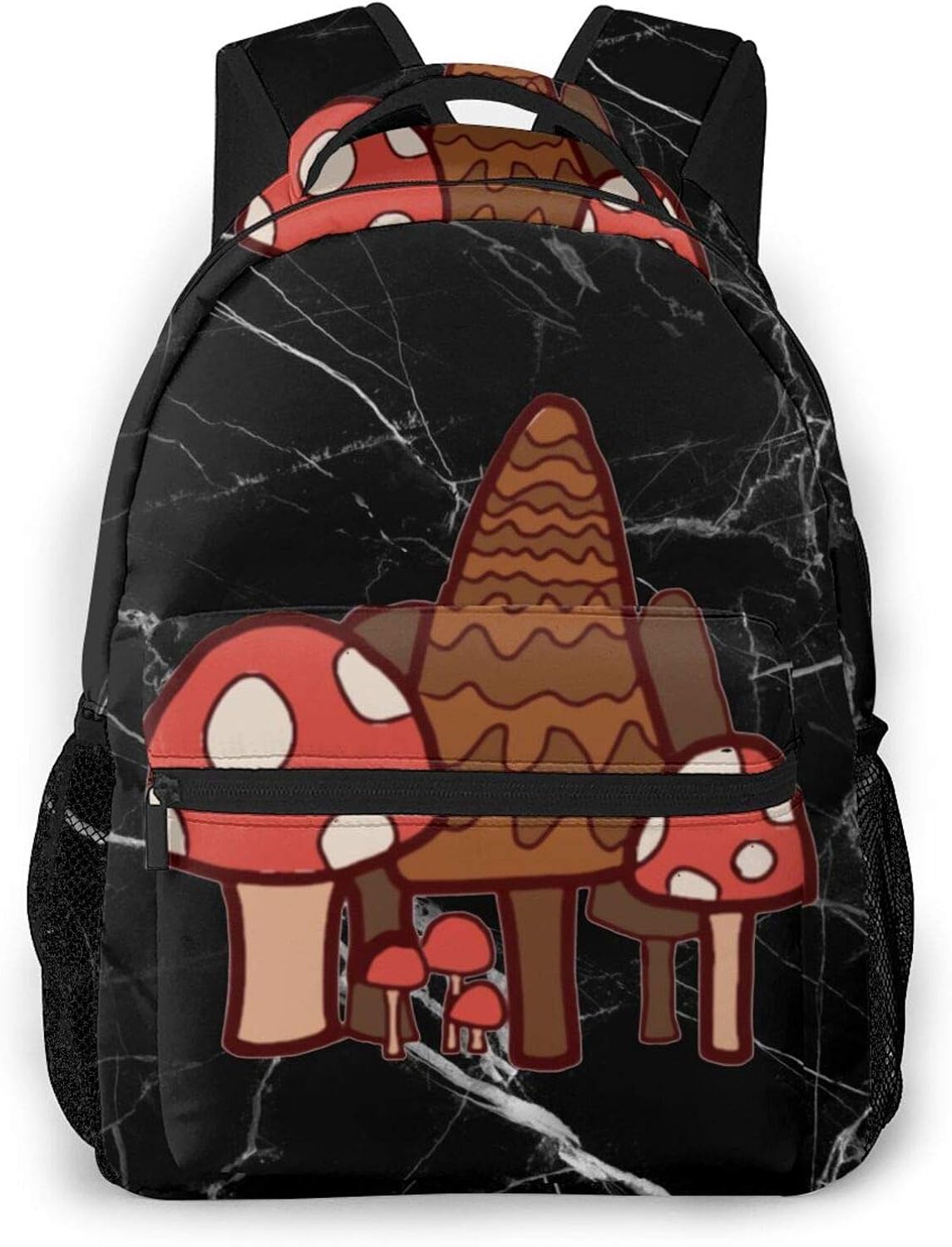 Mushroom Cluster Print Black Backpack School Daypacks Bookbags for