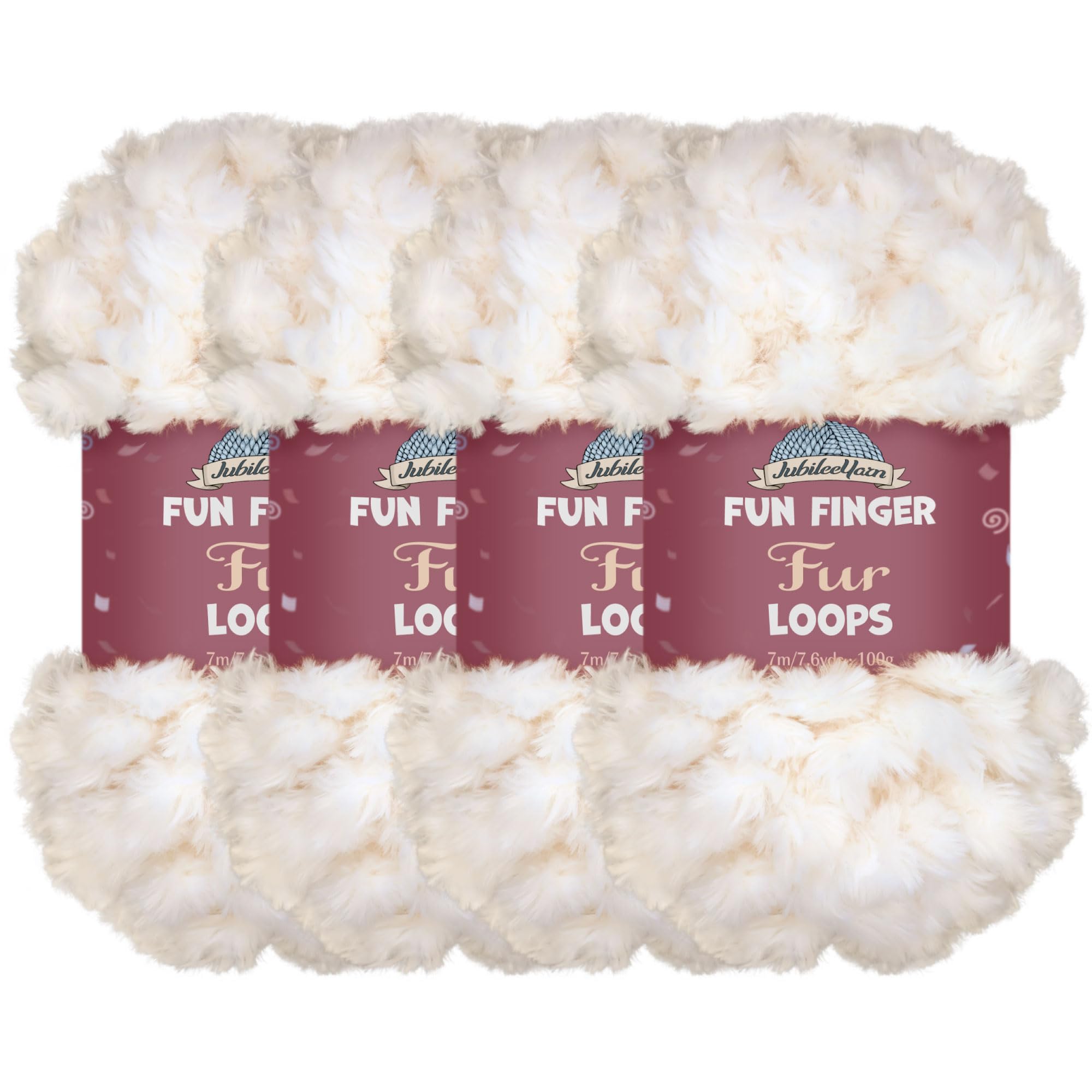 JubileeYarn Fun Finger Fur Loops Yarn - Polyester Jumbo Weight Loop Yarn - 200g/Skein - White - 4 Skeins