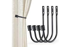 Toresper Curtain Holdbacks, 4PCS U Shaped Hook Wall Mounted Tassel Curtain Tieback Hook Drapery Tiebacks Curtain Accessories (Black