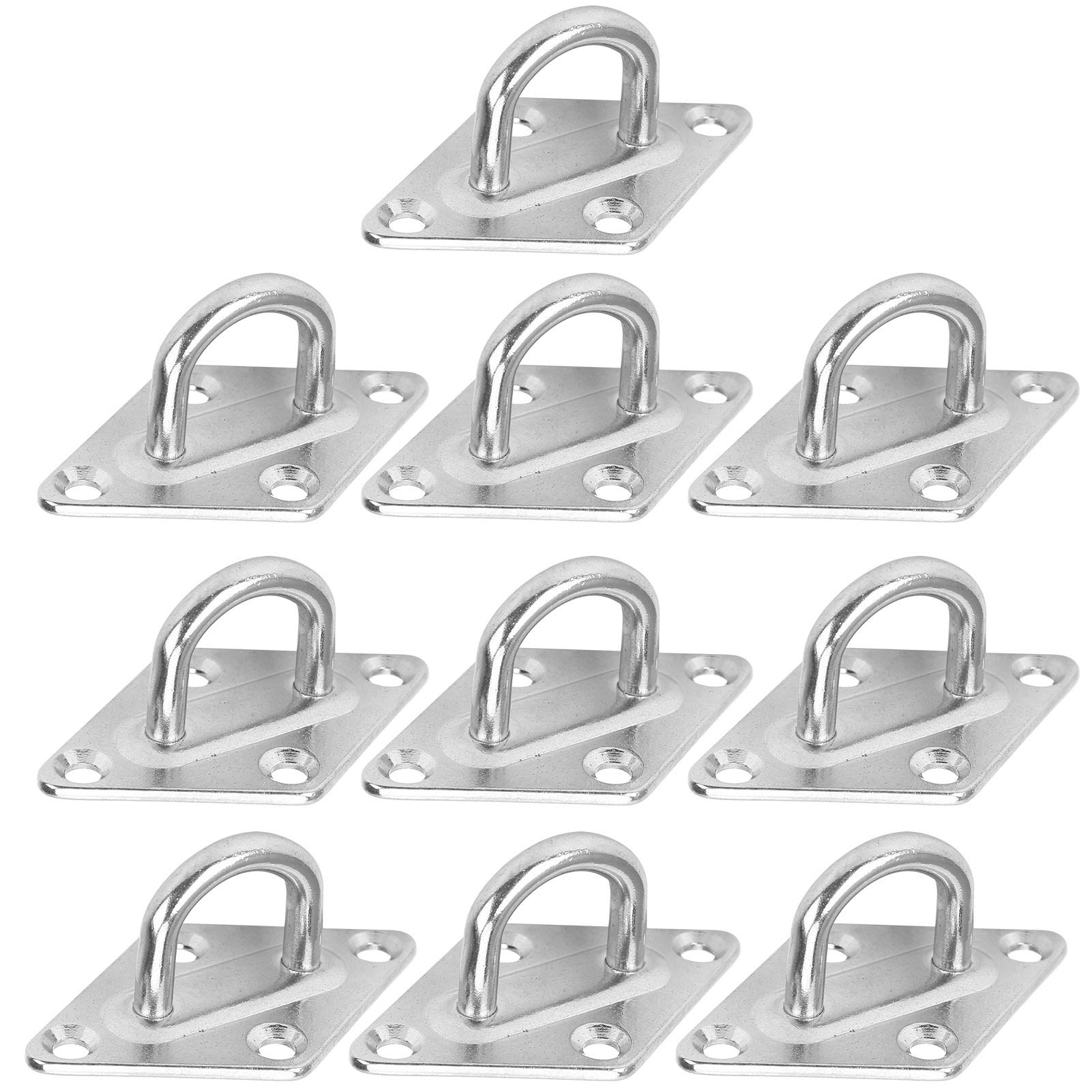 Buachois 10 PCS Eye Plates,4 Holes Diamond-Shaped Ceiling Hook Pad Eye Plate M5 304 Stainless Steel Bearing Hook for Sail Shades Yoga Hammock Swing