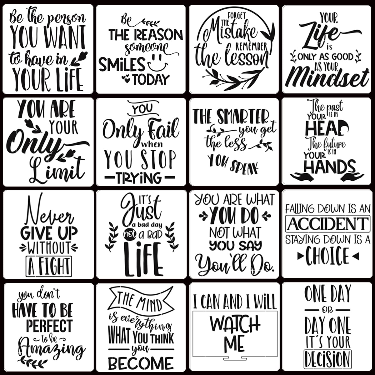 Photo 1 of 16 Pcs Inspirational Word Stencils, Quote & Phrase Sayings Templates, Craft Stencils for Painting on Wood, Wall, Canvas, Fabrics, Paper & Home Signs - Reusable 7.87 x 7.87 Inches