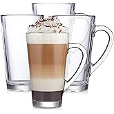 Libbey Cavana Extra Tall Mug - Classic Set 4 Tapered Shape Clear Coffee Mug, Dishwasher Safe Clear Glass Coffee Mugs for Warm Lattes, and More