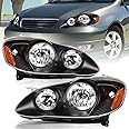 TUSDAR Headlight Assembly Replacement for Toyota Corolla 2003 2004 2005 2006 2007 2008 Headlamps Replacement Passenger and Driver Side, Black Housing with Amber Reflector