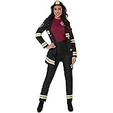 Fun Costumes Women's Black Firefighter Costume - Jacket, Shirt, Pants with Reflective Strips, and Helmet
