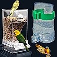 Kenond No Mess Bird Feeder Water Dispenser Set, Automatic Parrot Cage Accessories, Acrylic Parakeet Seed Food Drinker for Cockatiel, Squirrel, Finch, Lovebirds, Budgies, Canary