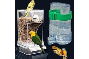 Kenond No Mess Bird Feeder Water Dispenser Set, Automatic Parrot Feeder Cage Accessories, Acrylic Parakeet Seed Food Feeder Drinker for Cage, Cockatiel Squirrel Finch Lovebirds Budgies Canary