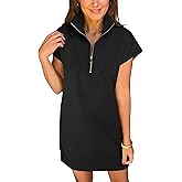 ANRABESS Womens Summer Casual Half Zip Cap Sleeve Trendy Wrinkle-Free Tshirt Dress 2026 Spring Beach Vacation Short Dresses