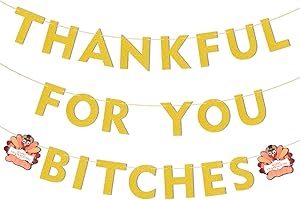 YOSHIKY Friendsgiving Party Decorations Banner with Hanging Swirls, Gold Glitter Thankful Decorations Decor for Girl Home Office, Friends giving Banner, Thanksgiving Decorations for Mantel Fire Place