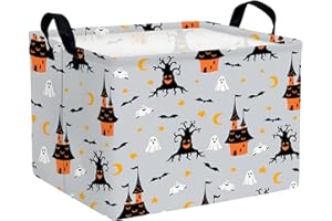 NIETEIN Large Halloween Themed Candy Gift Storage Basket for Kids Foldable Baby Bin Girls Personalized Decor (Black Castle)