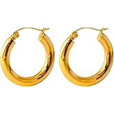 WARIDAR 18K Gold Plated/Silver Polished Tubular Diam-22mm Hoop Earrings | Hypoallergenic Spark Trendy Minimalist Hoops | Appropriate Size Meaningful Gift Daily Wear Earrings for Ladies