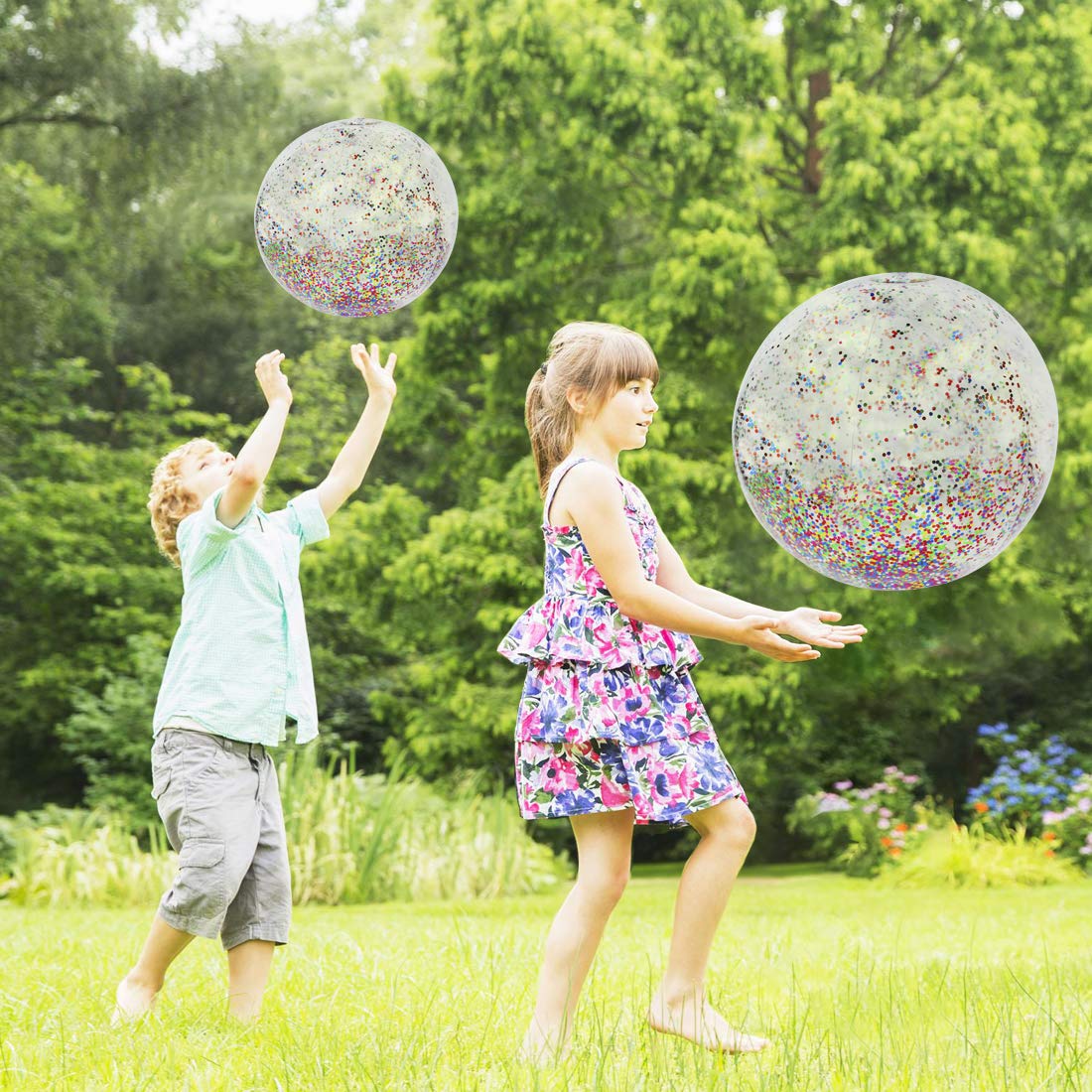 KOMIWOO Glitter Beach Ball, Confetti Beach Ball, Inflatable Beach Ball Bulk Pool Toys for Kids Summer Party Favors (2pack,24inch)