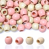 100Pcs 12mm Barrel Wood Beads, Large Hole Wood Beads for Hair Braid Decor Macrame Project Making (Pink and Beige)