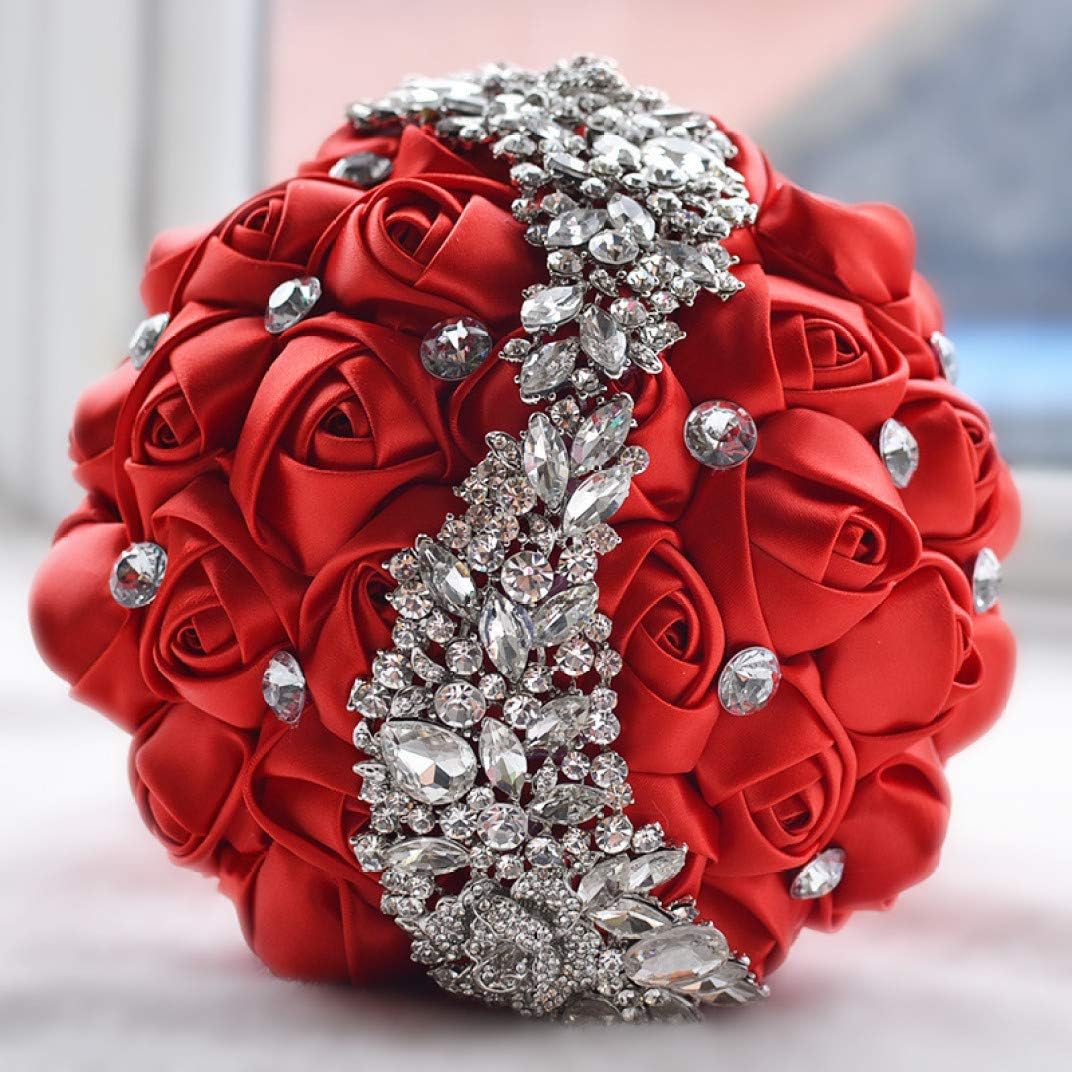 SUKOMA Luxurious Bouquet for Bride Solid Color Shiny Rhinestone Romantic Wedding Artificial Flowers