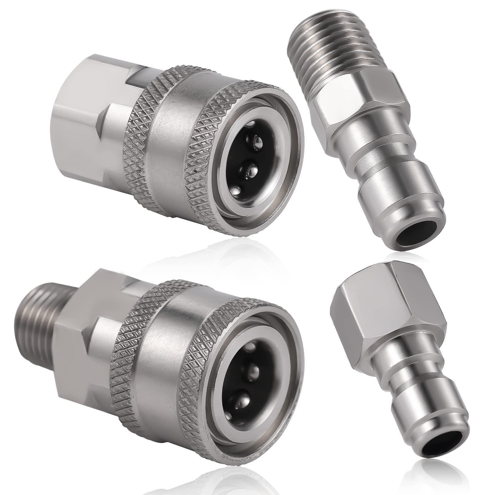 SAVITA 4pcs Pressure Washer Coupler, NPT 3/8inch Fittings Stainless Steel Male and Female Quick Connectors 3/8 Pressure Washer Adapter (Internal, External Thread)