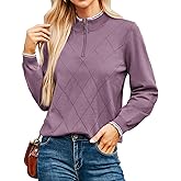 JACK SMITH Pullover Sweaters for Women Long Sleeve Argyle Quarter Zipper Collar Polo Sweater Ribbed Knit Golf Tops