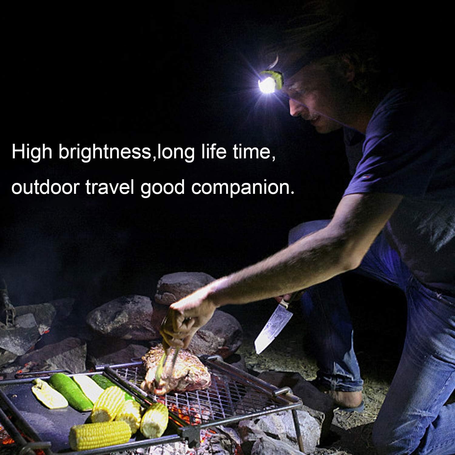 USB Rechargeable Headlamp Flashlight, 300 Lumen Motion Sensor Head Lamp, Super Bright White Cree Led Red Light, 5 Light Modes Waterproof Hands-Free LED Headlamp, Adjustable Headband Head Lamp for Camping - - 