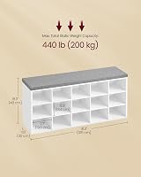VASAGLE Shoe Bench Storage Bench 15 Compartments 30 x 105 x 48 cm Cloud White view 6