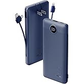 VRURC Portable Charger Built-in Cables and AC Wall Plug, USB C Power Bank 10000mAh, Travel Battery Portable Phone Charger Compact Lightweight External Battery Pack for Smart Phones, Tablets etc-Navy