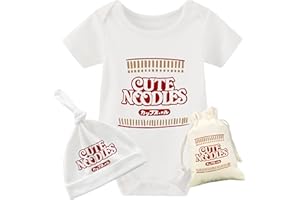 YSCULBUTOL Baby Twins Bodysuit Funny Ramen Outfit Noodle Funny Romper Baby Costume Jumpsuit Hat Bags