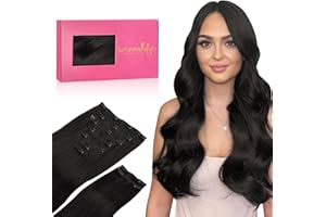 WENNALIFE Clip in Hair Extensions, 150g 20 Inch 9pcs Natural Black Human Hair Extensions Thicker Clip in Hair Extensions Real Human Hair Clip Set Double Weft