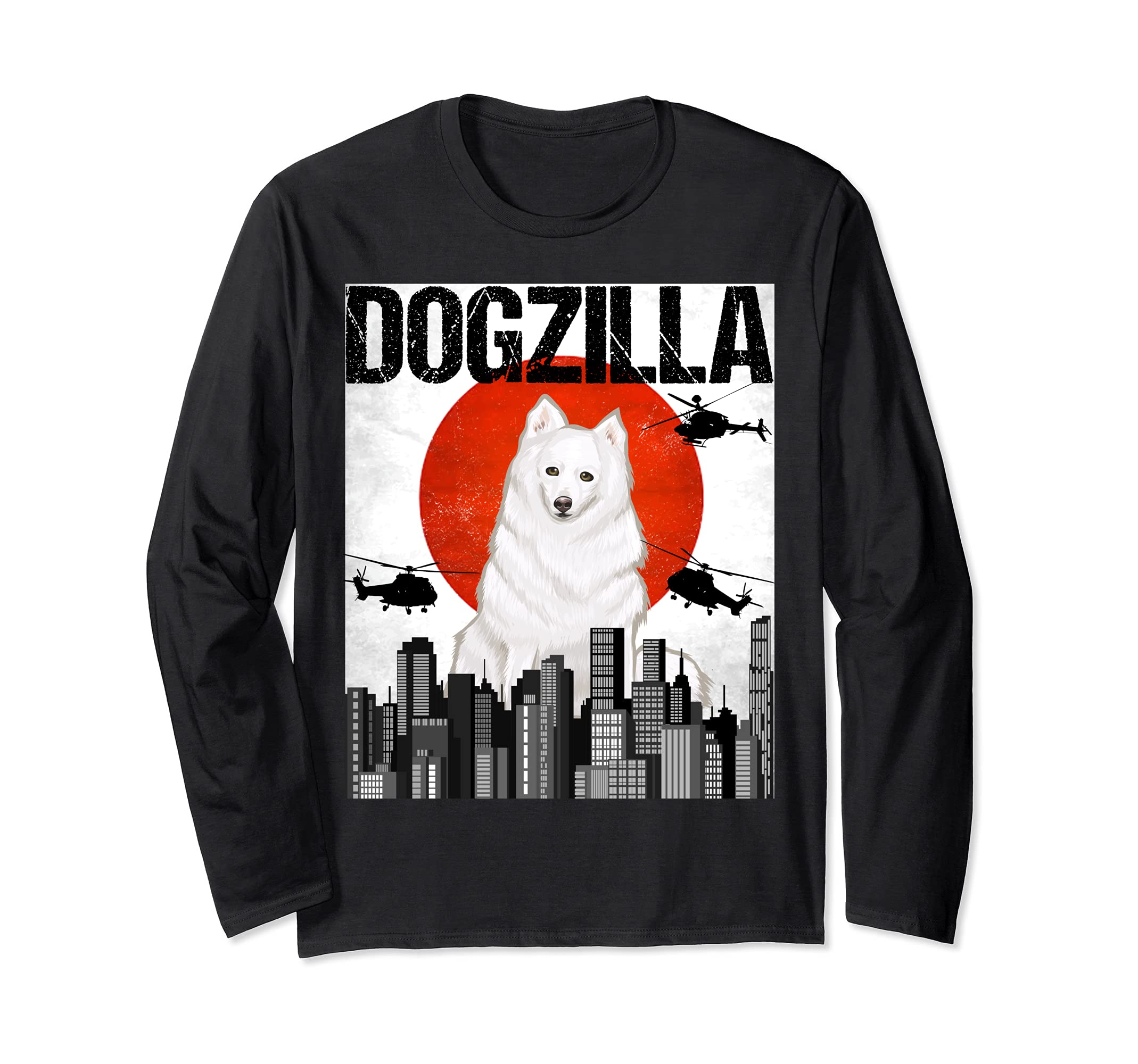 Funny Vintage Japanese Dogzilla American Eskimo Dog Long Sleeve T-Shirt