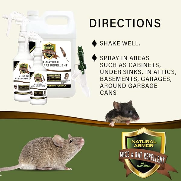 MICE & RAT REPELLENT. PEPPERMINT REPELLENT FOR MICE/MOUSE, RATS & RODENTS. NATURAL SPRAY FOR INDOOR & OUTDOOR USE. 128 OZ GALLON TRIGGER SPRAYER READY TO USE