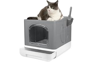 Pet Prime Covered Cat Litter Box for Indoor Cats, Anti-Splashing Large Enclosed Litter Box with Lid Top Side Entry Deep Drawer Kitty Litter Pan with Scoop Easy Cleaning
