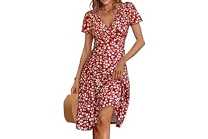 viyabling Beach Dresses for Women,Women's Beach Summer Flowy Maxi Dress Casual Cap Sleeve V Neck Smocked Beach Sundress