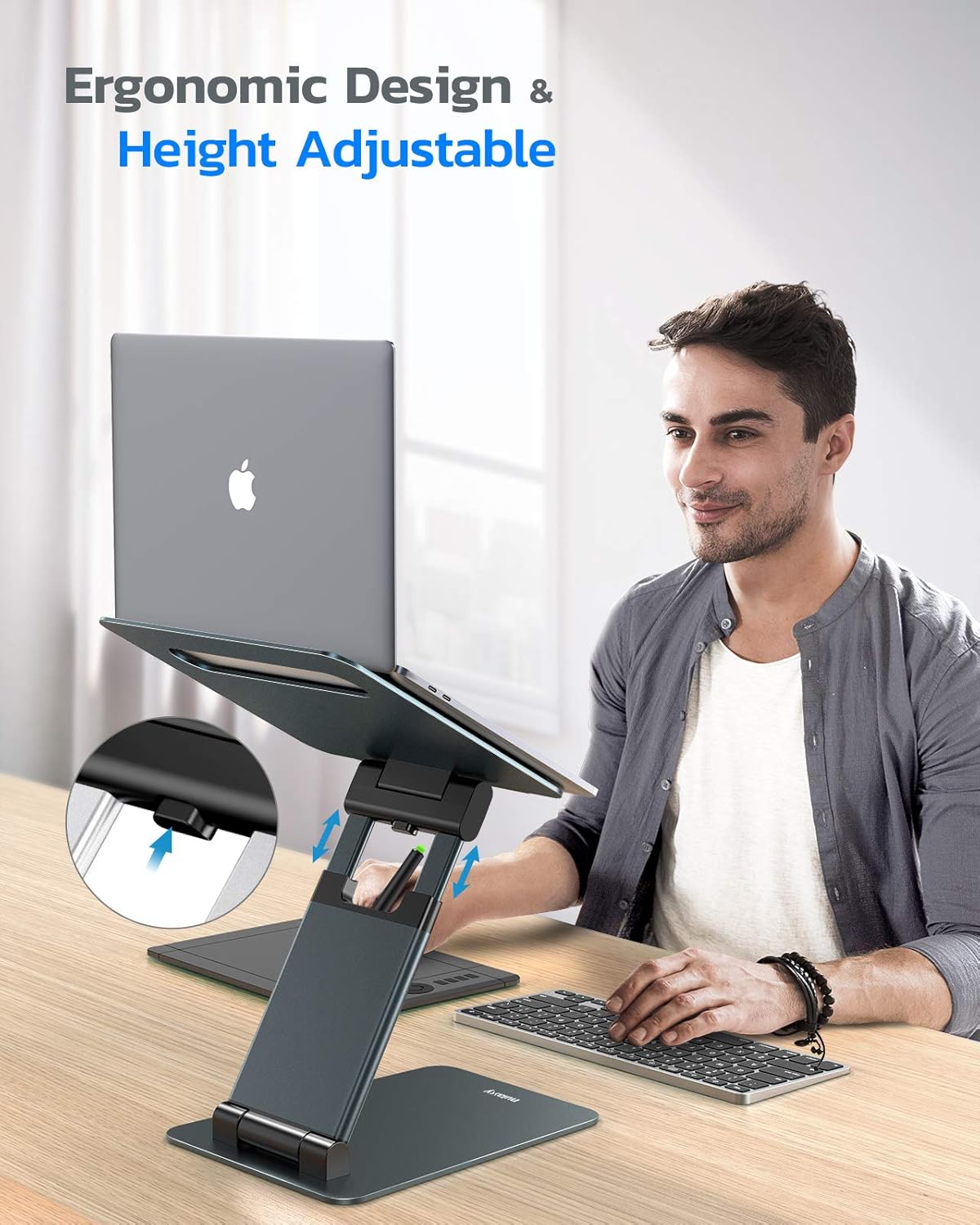 Nulaxy Laptop Stand for Desk, Ergonomic MacBook Stand and Portable Laptop Riser, Adjustable Height up to 21", Compatible with MacBook, All Laptops 10-17" - Space Grey: Office Products