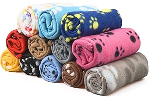 12 Pack Pet Blanket Warm Dog Cat Fleece Blankets Sleep Mat Pad Bed Cover with Paw Print Soft Blanket for Kitten Puppy and Oth