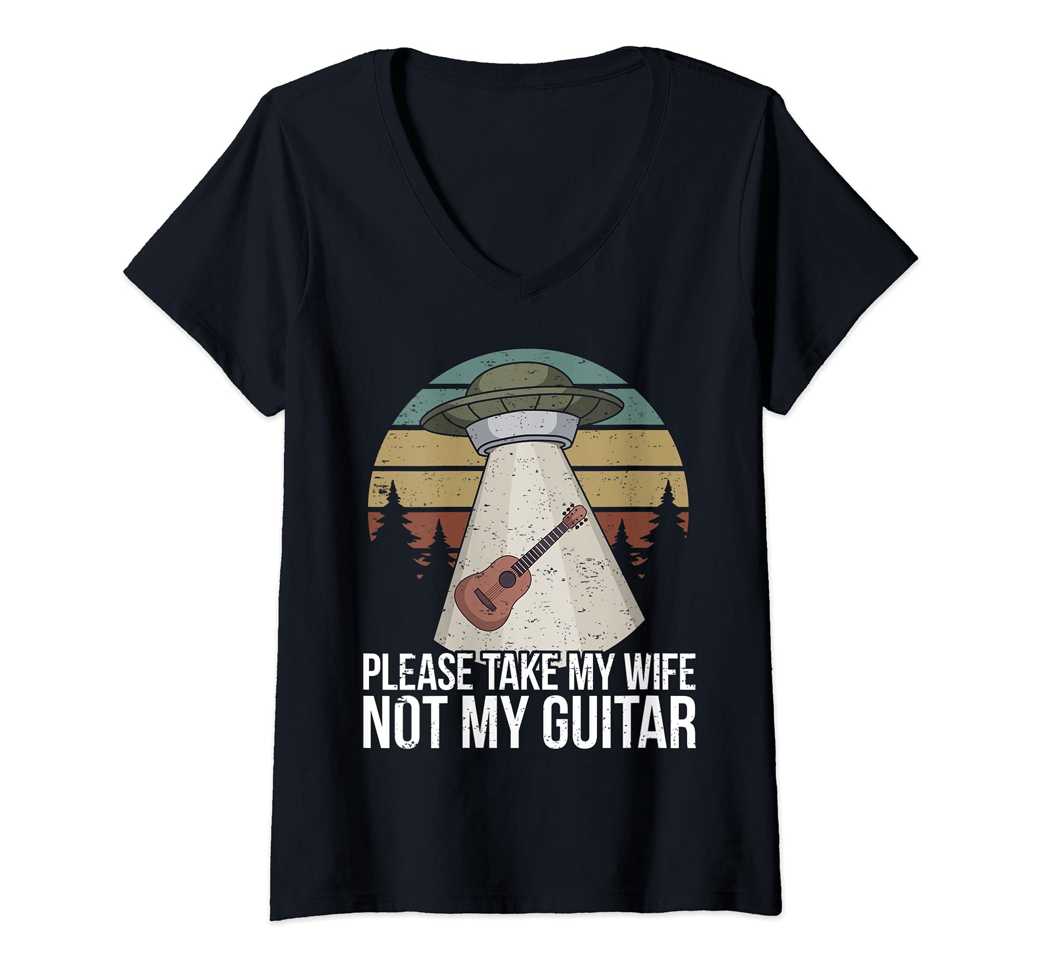 Womens Alien Guitar Player UFO Guitarist V-Neck T-Shirt