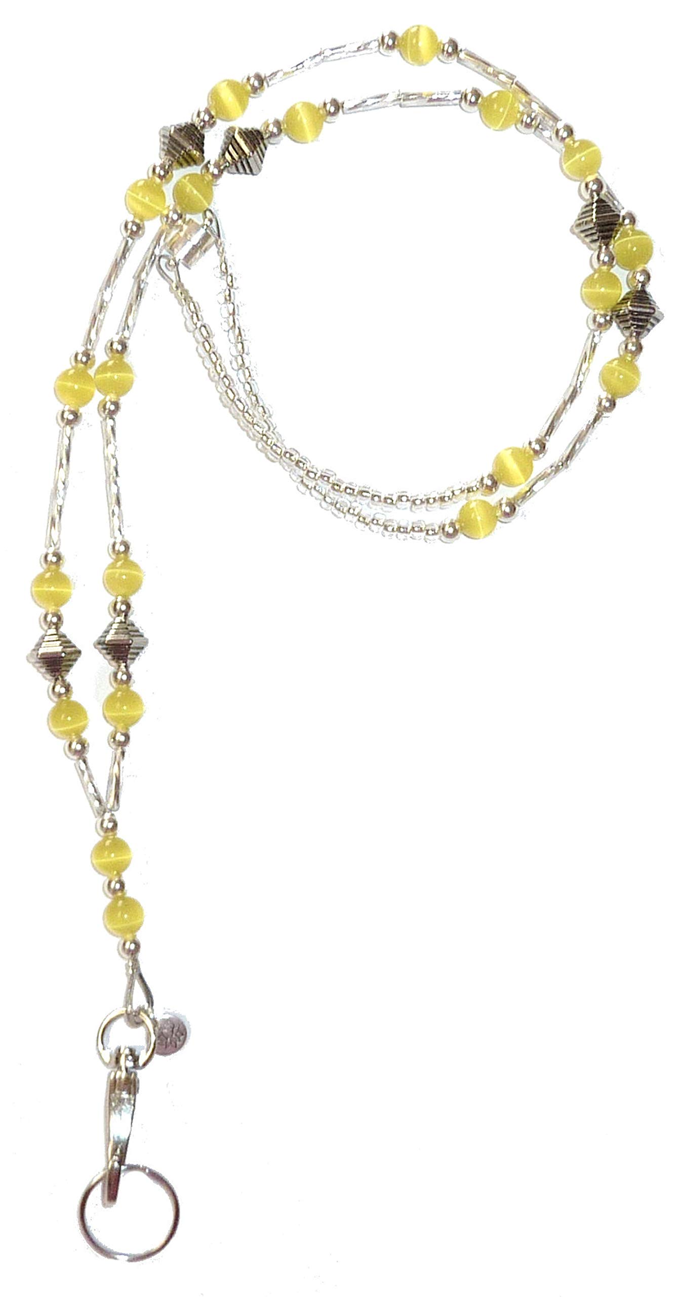 Hidden Hollow Beads Women’s SUPER SLIM Beaded Lanyards for ID Badges Cards Teacher Cruise Keys Keychain Cell Phone 34”, Yellow - Breakaway Clasp, Long
