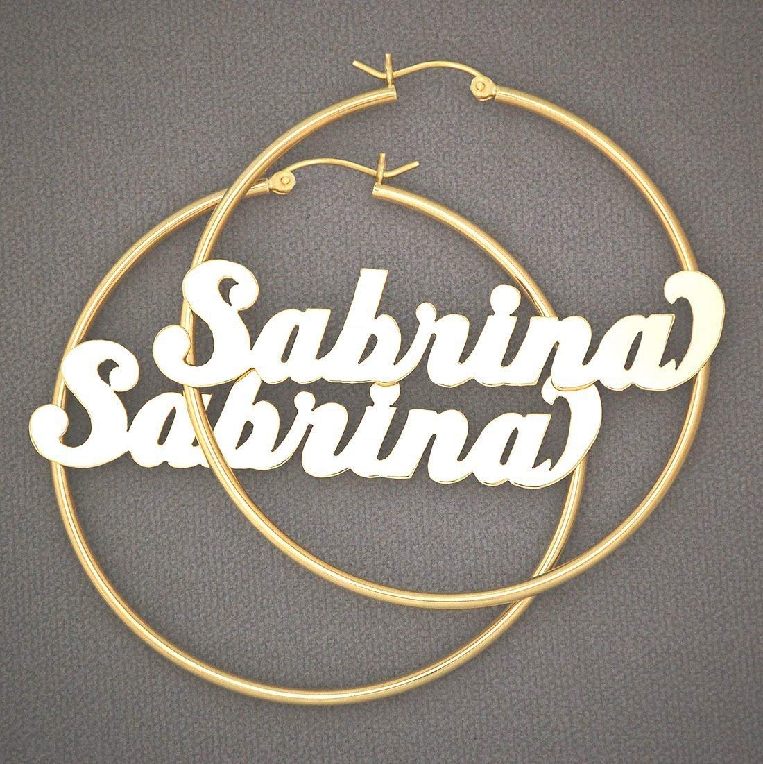 Amazon Com 14k Yellow Gold Hoop Earrings 2 3 8 Inch Personalized Name Jewelry Handmade