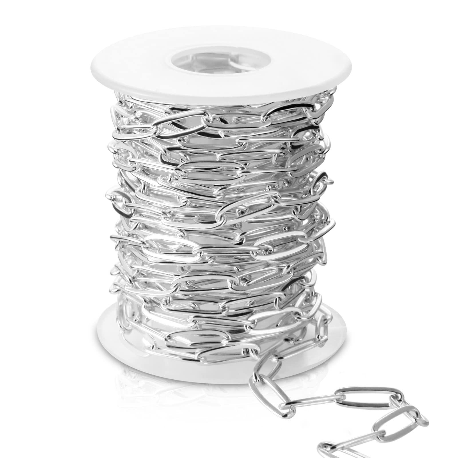 Photo 1 of 40 Feet Oval Paperclip Chain in Gold and Silver Stainless Steel 3.6mm Width Flat Jewelry Chain Link for DIY Women Bracelet Jewelry Making(A Stainless Steel, 40 Feet)