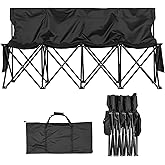 VEVOR Portable Folding Bench, 4 Seat Foldable Soccer Bench with Side Pockets and Carrying Bag, Lightweight Sideline Seating w
