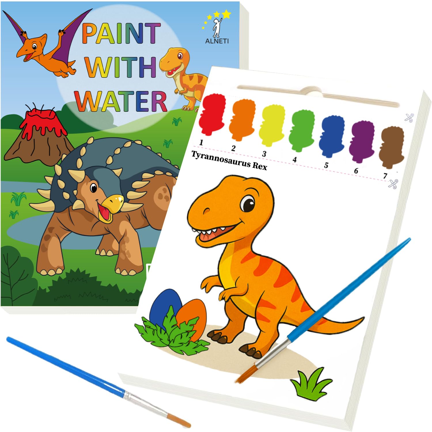 ALNETI Paint with Water Coloring Books for Toddlers - Watercolor Painting Activities for Kids Ages 3-5 5-7 - Dinosaur Arts and Crafts Activity Kit - Dino Gifts for Boys 3 5 4 Year Old - Kid Art Craft