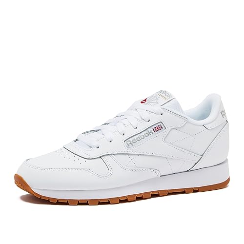 Reebok Classic Leather Sneakers for Women - Black or White Tennis Shoes Womens Size 5 to 12, Footwear White/Pure Grey3/Reebok Gum3, 8