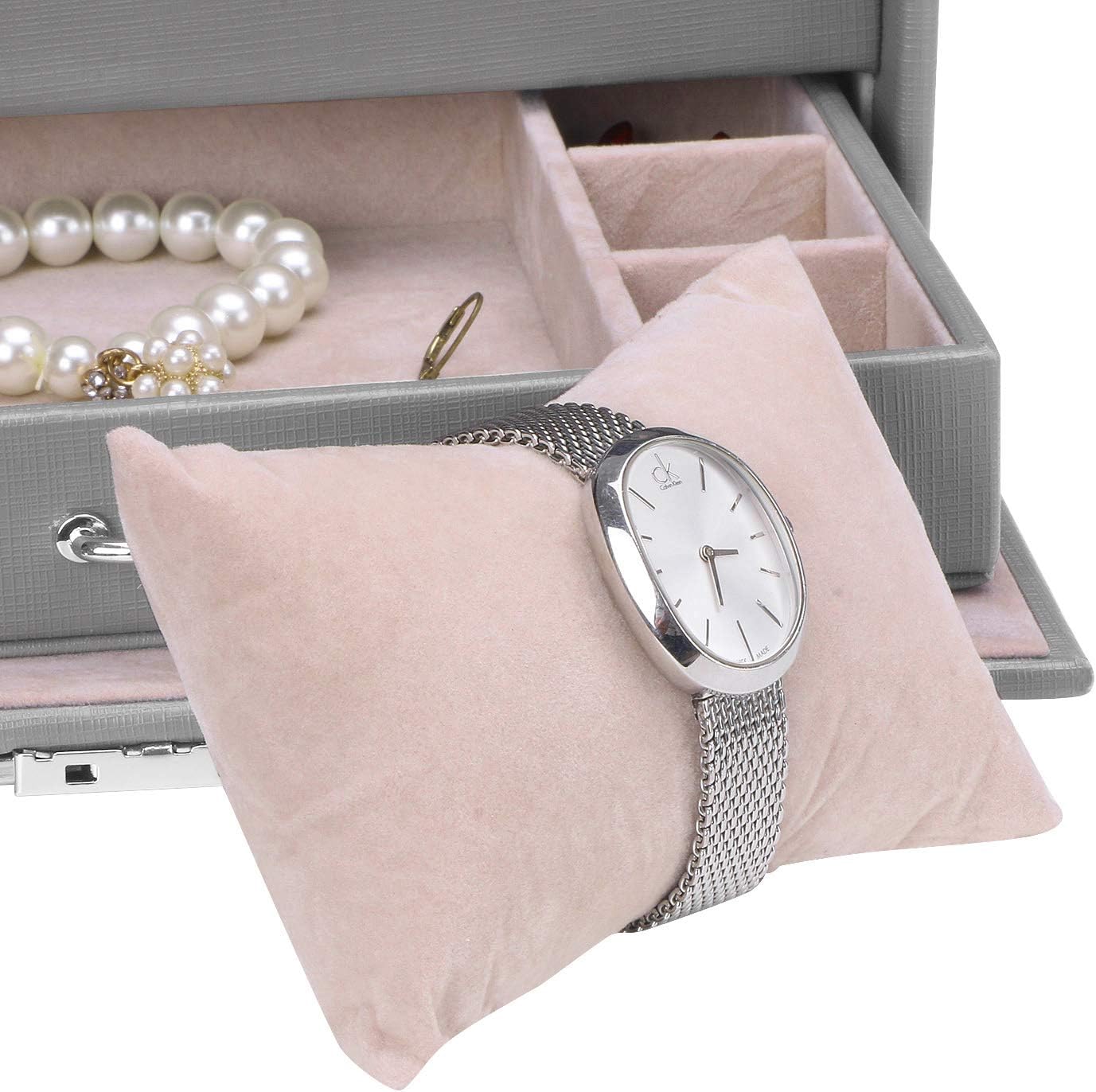 BEWISHOME Jewelry Box for Women Girls Jewelry Organizer with Lock Mirror Jewelry Boxes Display Storage Case Holder Portable Travel Case Grey SSH77H: Home Improvement