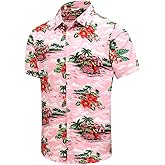 SheLucki Hawaiian Shirt for Men, Unisex Summer Beach Casual Short Sleeve Button Down Shirts, Printed Palmshadow Clothing