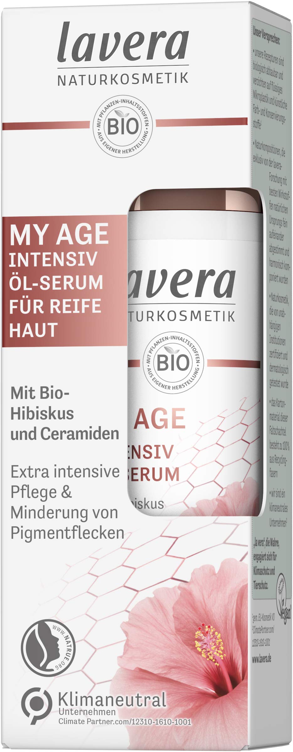 lavera MY AGE Intensive Oil Serum with Organic Hibiscus and Ceramides of Plant Origin Reduces Pigment Spots for Mature Skin Certified Natural Cosmetics Vegan 30 ml