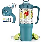 HYDRAGLAZIC 32oz Glass Water Bottle, 2-in-1 Straw and Sip Spout Lid, Leakproof Wide Mouth Tumbler with Handle, BPA-Free Reusable Bottle for Sports, Office, Outdoor, Peacock Blue