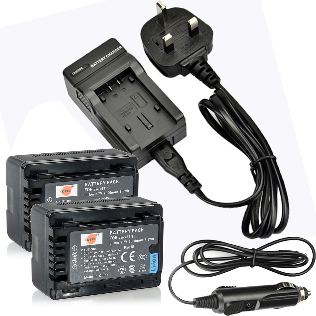 DSTE 2pcs VBT190 Battery and DC106U Travel Charger Compatible with Panasonic VBT190 HC-V110GK HC-V110MGK HC-V160GK HC-V180GK HC-V270GK HC-V380GK HC-V210GK HC-V210MGK