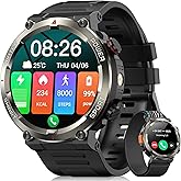 Smartwatch Militar Masculino,Relógio Inteligente com Chamadas,Tela HD de 1.45",2 Alças,100+ Modos Esportivos,Resistente à Águ