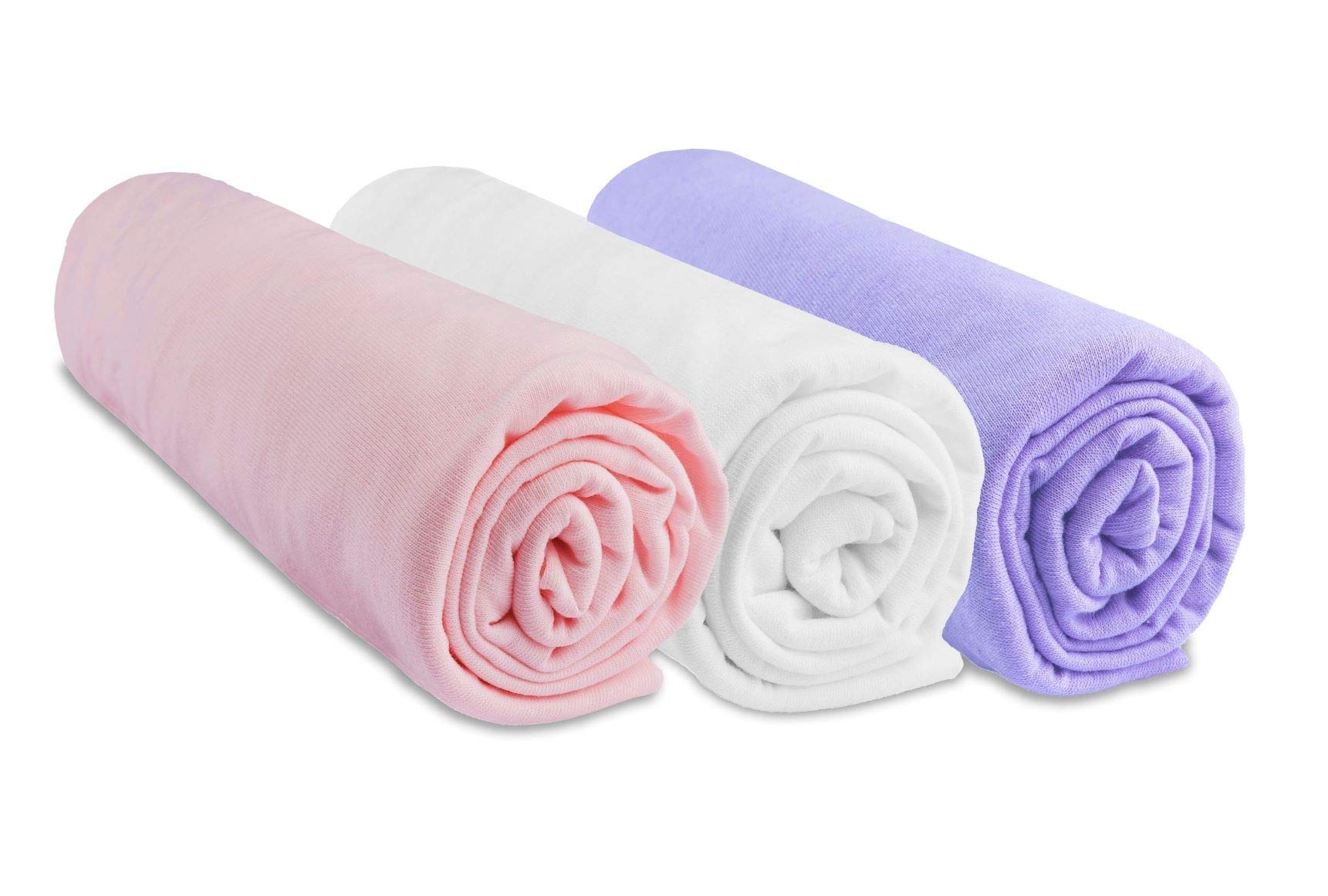 Easy Dort Set of 3 Fitted Sheets 70 x 160 cm Cot Cot Bed 100% Cotton Jersey Pink White Mauve Stretchy Breathable Healthy Sleep Oeko-Tex Quality Made in Europe