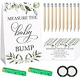 Fumete 65 Pcs Baby Shower Game Set Include Measure the Baby Bump Sign 50 Guessing Cards 10 Pencils 2 Measuring Tapes and 2 Yellow Ribbon for Gender Reveal Party Game(Greenery)